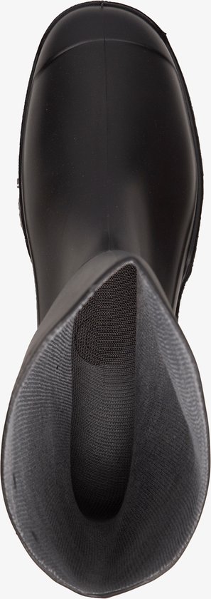 Zwarte Dunlop kuitlaars, van bovenaf gezien. Textiel aan de binnenzijde.