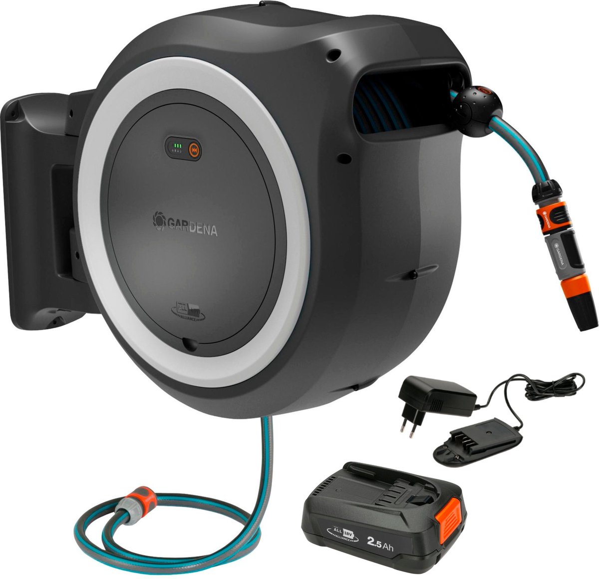 Gardena PowerRoll XL Dévidoir sur batterie Set - Gris-blanc - 40 m