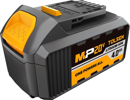 Mini tronçonneuse Tolsen sans balais Industrial - 20 V Li-ion - 400 W - Longueur du guide-chaîne : 200 mm - Vitesse de chaîne : 7,5 m/s - Lubrification automatique de la chaîne - 1 batterie de 4,0 Ah et 1 chargeur rapide inclus