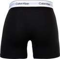 Achterkant van zwarte Calvin Klein boxer briefs met witte tailleband met logo.