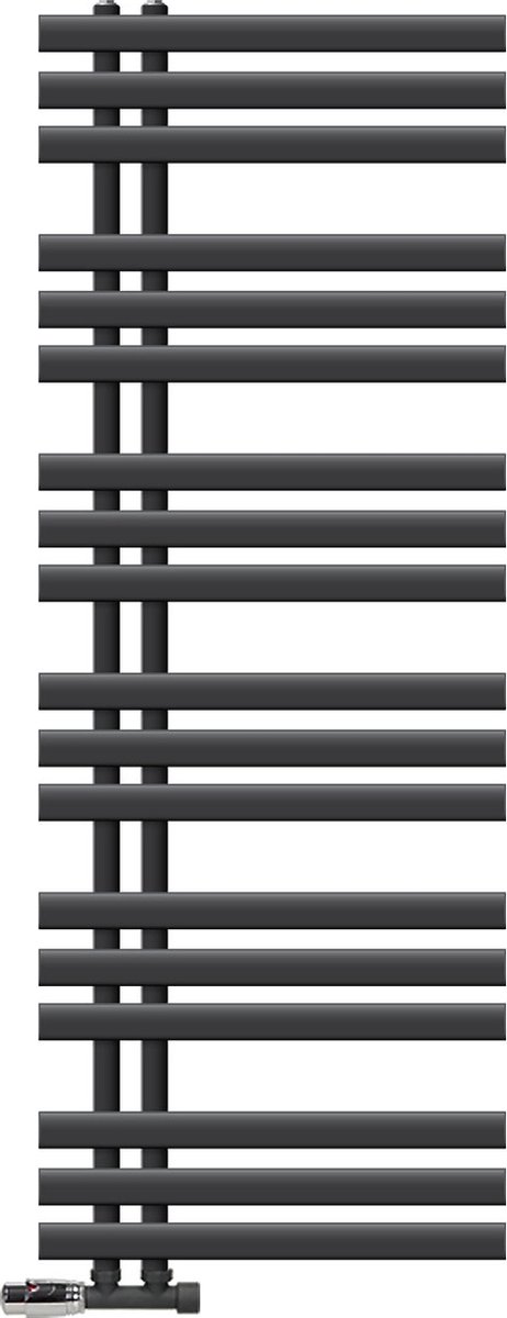 LuxeBath badkamer radiator Ijzer EM 500x1400 mm antraciet middenaansluiting met aansluitset en thermostaat hoekwand, design radiator badkamer verwarming handdoekwarmer handdoekdroger handdoekradiator