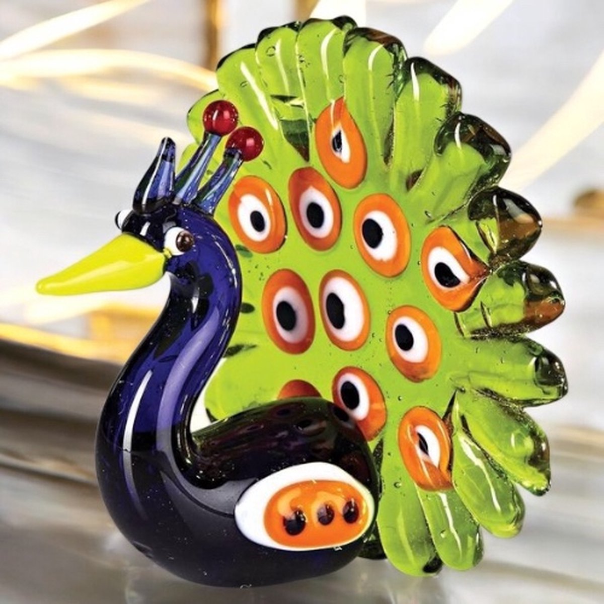 Glazen Pauw miniatuur verzamelobject - 5 cm - Dieren decoratie