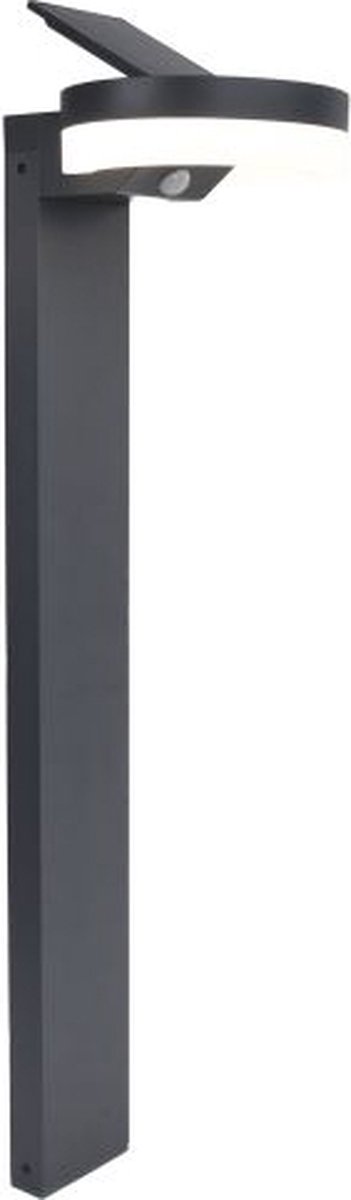 LUTEC Runda - LED solar tuinpaal padverlichting - Sokkellamp - Optimaal opladen door aanpasbaar zonnepaneel - Langdurige werking (tot 10 uur) - PIR bewegingssensor - 1300Lm - 4000K warm wit licht - IP54 extra weerbestendig - Donkergrijs