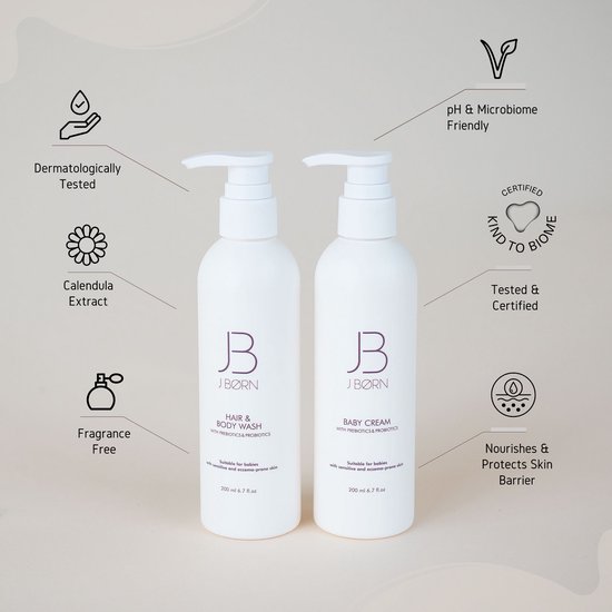 J.Born Baby Bodycrème - Parfumvrij - Met Probiotica, Haver & Shea - Voor de Droge en Eczeemgevoelige Huid - 200ml van Merkloos — afbeelding 4