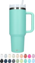ZHUIYIWIN Gobelet avec poignée et paille, bouteille d'eau, tasse à café pour boissons froides ou chaudes, gobelet isotherme à double paroi sous vide avec couvercle (Monochrome, 40oz