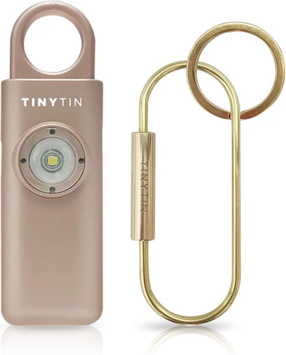 TinyTin Persoonlijk Veiligheidsalarm 130 dB – Draagbaar Alarm Sleutelhanger – Metallic Rose Gold