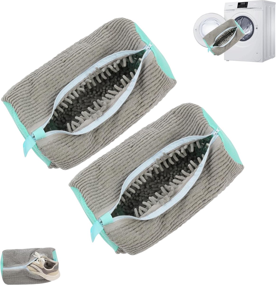 2-Pack wasmachine schoenveters, herbruikbare schoenreinigingszak, wasmachine schoenzak, sneaker mesh waszak voor wasmachine en droger (grijs)
