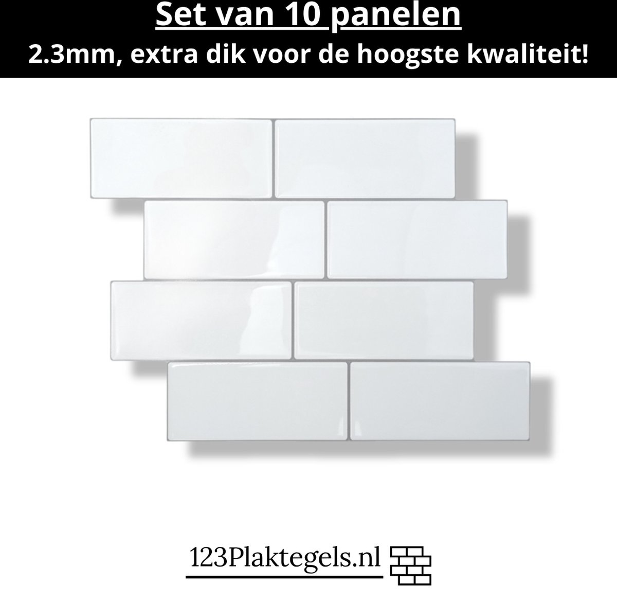 123plaktegels - 10 stuks - wandpanelen zelfklevende tegels wandpanelen tegelstickers keuken badkamer - PVC - wit - zelfklevend - 29.5 x 21.3 cm - plaktegel Basic white
