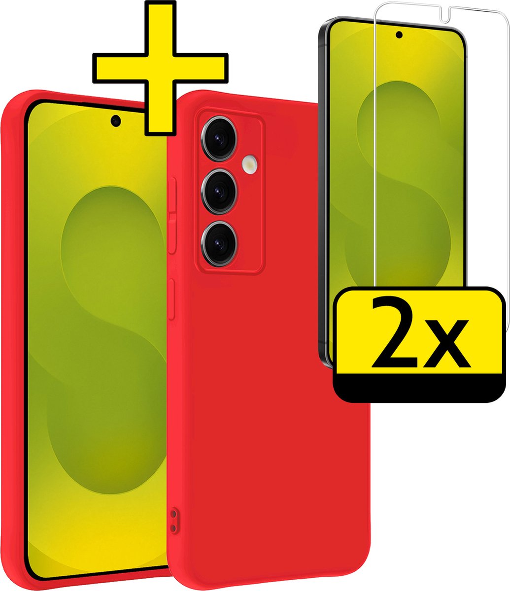 Hoesje - Met 2x Screenprotector - Geschikt voor Samsung Galaxy S25 Plus - Sterk & Shockproof - Back Cover - Siliconen Case - Telefoon Hoes - Telefoonhoesjes - Rood