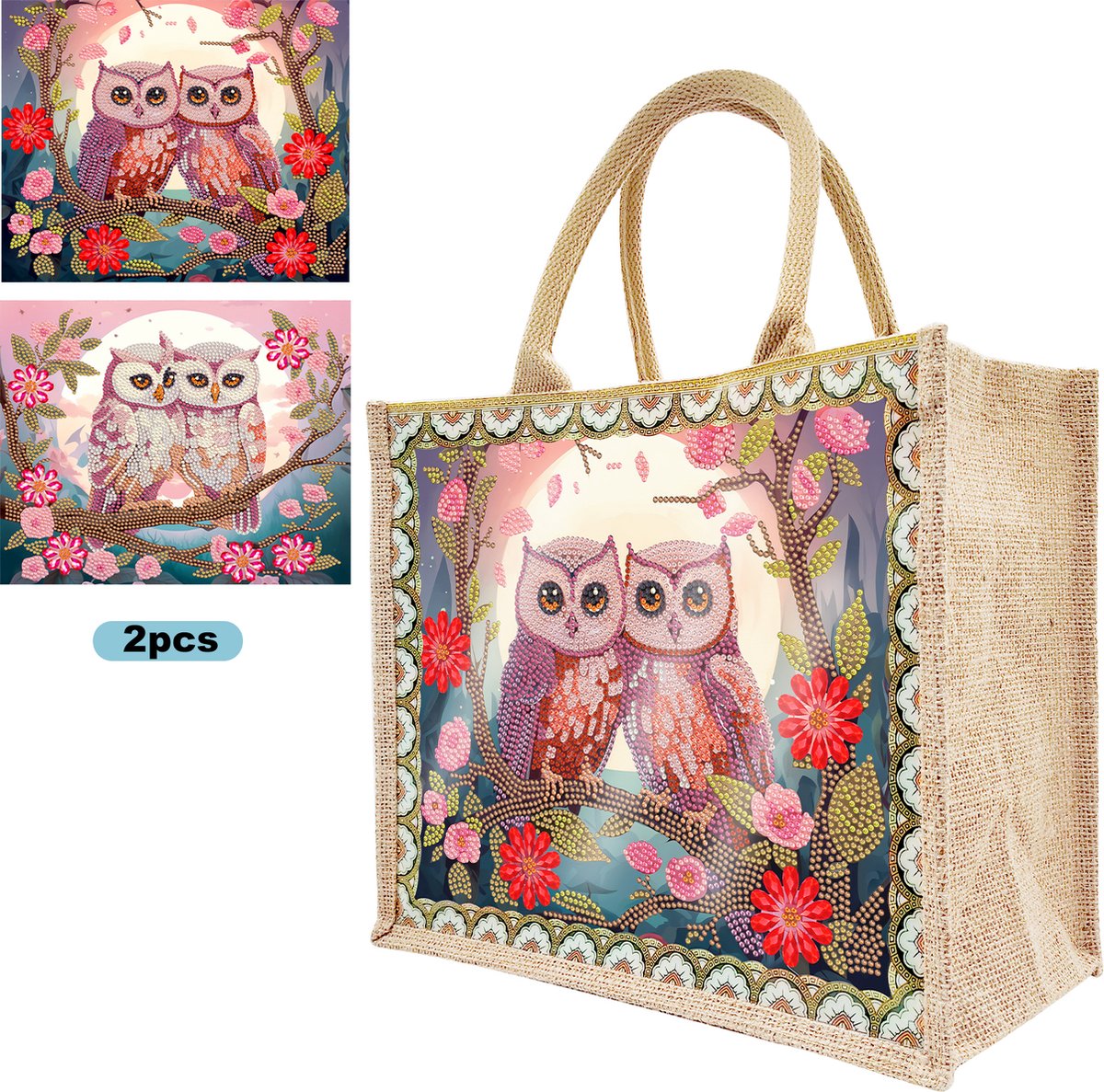 Tas met 2 paintings - HBD312 - Uilen - diamond painting - compleet pakket - Diamond painting by Wietske