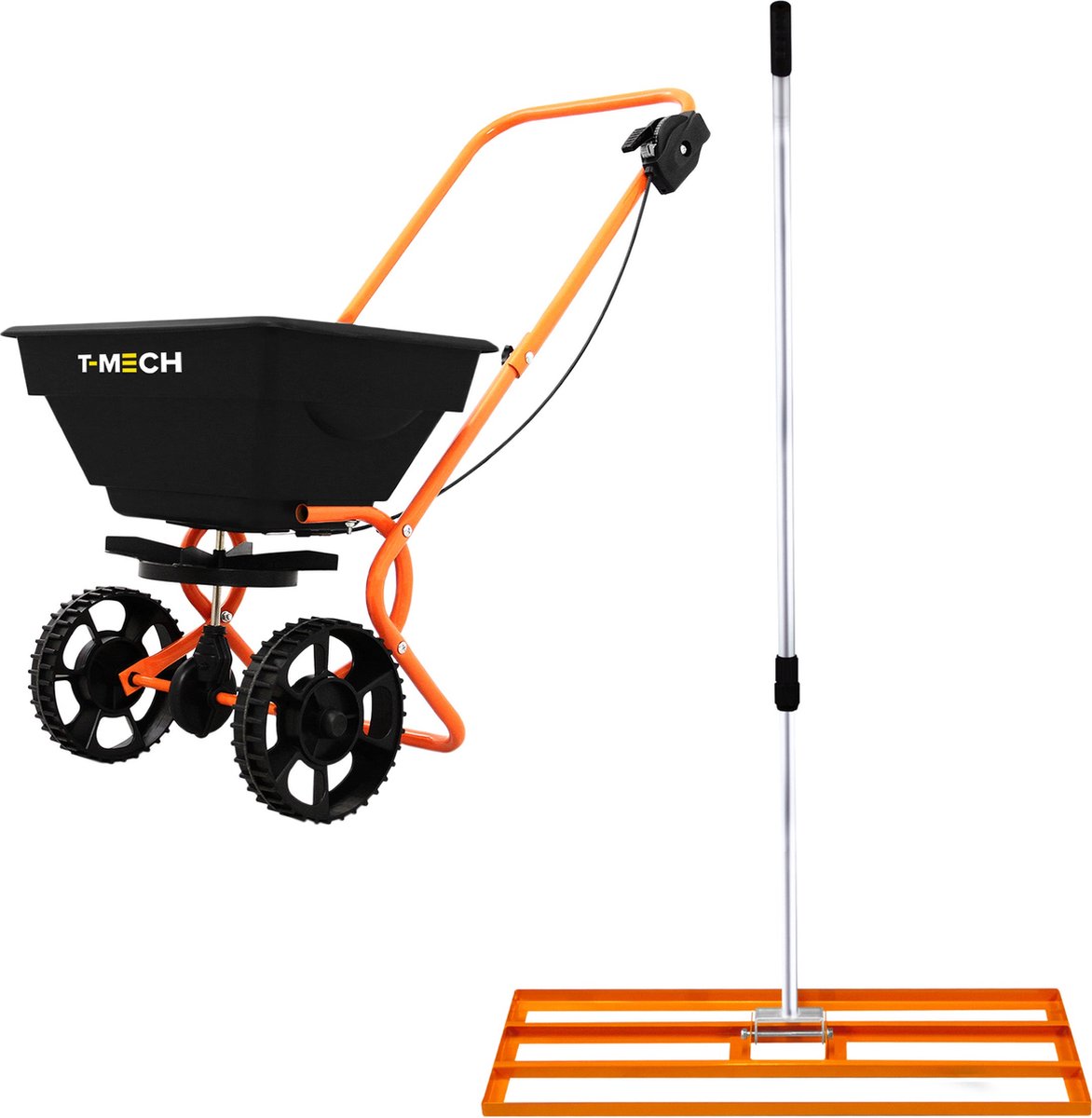 Roterende Strooiwagen & 100 cm Gazon Leveling Hark – Oranje