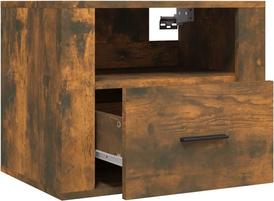 vidaXL Table de chevet - 50x36x40 cm - Table de chevet flottante en Chêne fumé - Fixation murale - Table de chevet marron - Table de chevet en bois - Table de chevet de salle de bain - Armoire au-dessus du lit - Espace de rangement