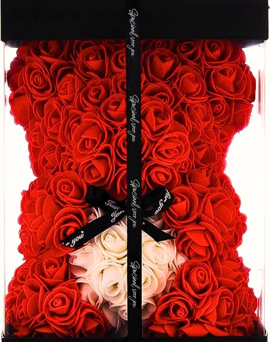Unieke Handgemaakte Rozenbeer - Perfect Valentijns- Verjaardags- En Moederdagcadeau Met Luxe Geschenkdoos (10 inch - Rood)