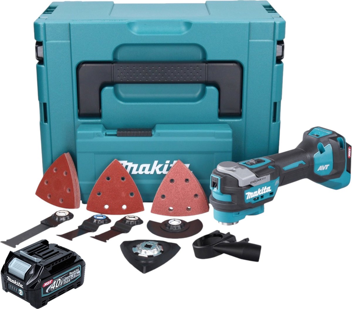 Makita TM 001 GD103 accu multifunctioneel gereedschap 40 V max. Starlock Max Brushless + 1x accu 2,5 Ah + 37-delige accessoire set + Makpac - zonder oplader