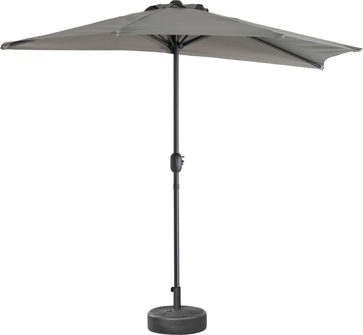 Balkonparasol with 250cm diameter in calvi design. Half straight parasol with central aluminum mast and crank handle.