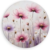 Saammp Muurcirkel Hout - Roze Bloemen - Paars - Abstract - Natuur - Ø 80 - Wandcirkel - Wanddecoratie Cirkel - Muurdecoratie Woonkamer - Kantoor Decoratie
