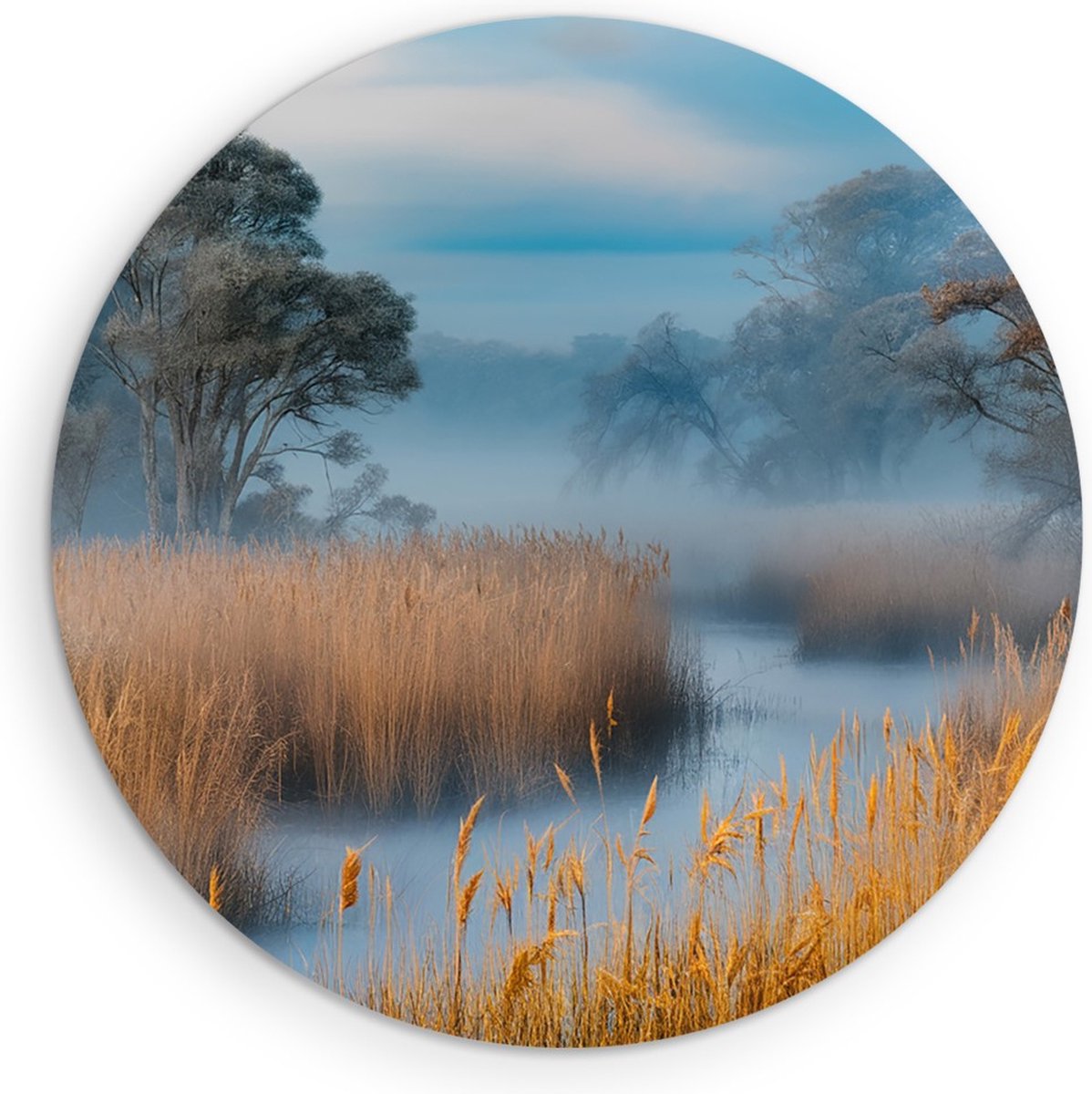 Saammp Muurcirkel Hout - Abstract - Mist - Landschap - Natuur - Ø 80 - Wandcirkel - Wanddecoratie Cirkel - Muurdecoratie Woonkamer - Slaapkamer decoratie - Rond Schilderij