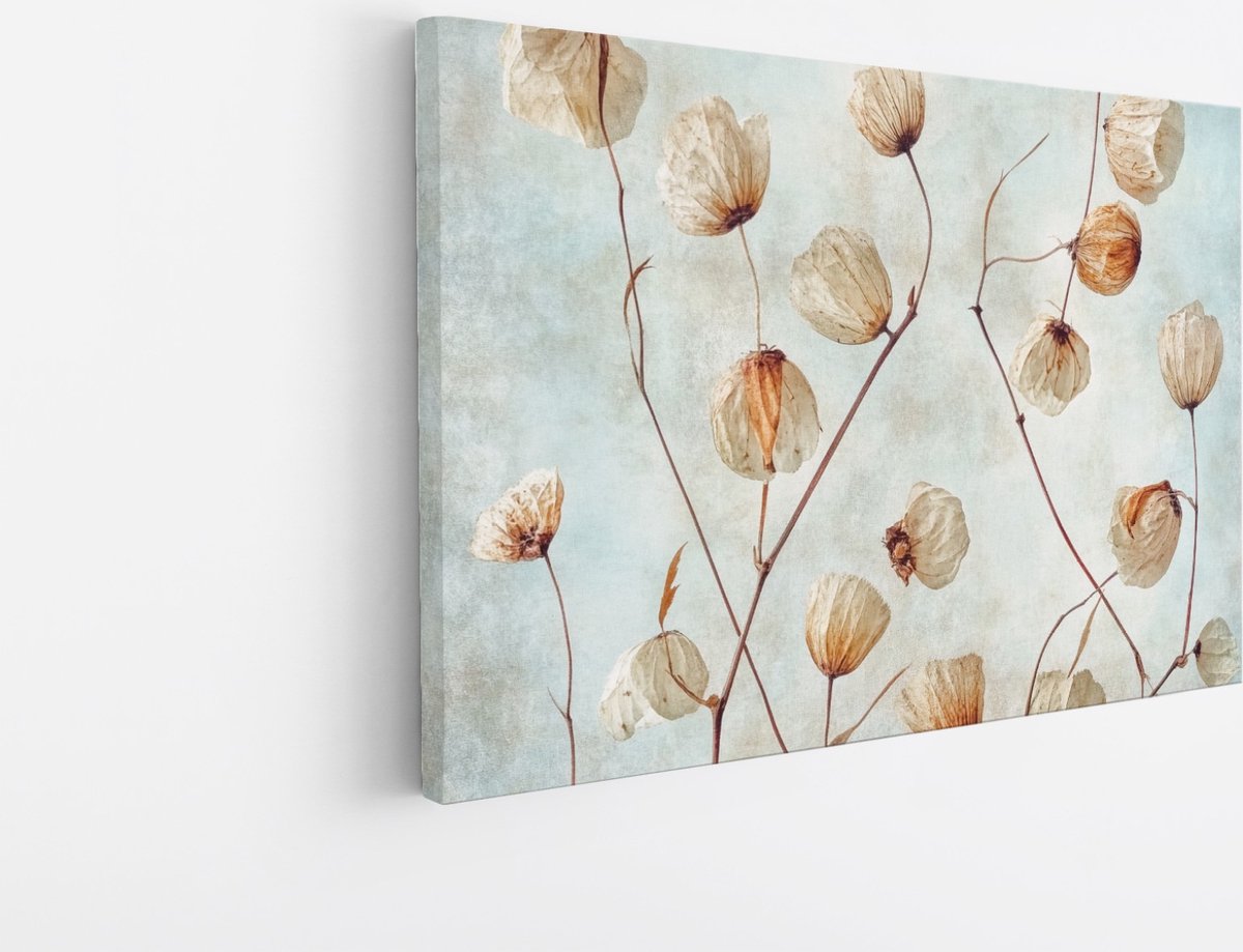 Saammp Canvas Schilderij - Gedroogde Bloemen Vintage - Natuur - Botanisch - 60x40 - Foto op canvas - Wanddecoratie - Muurdecoratie Woonkamer - Kantoor Decoratie Multicolor