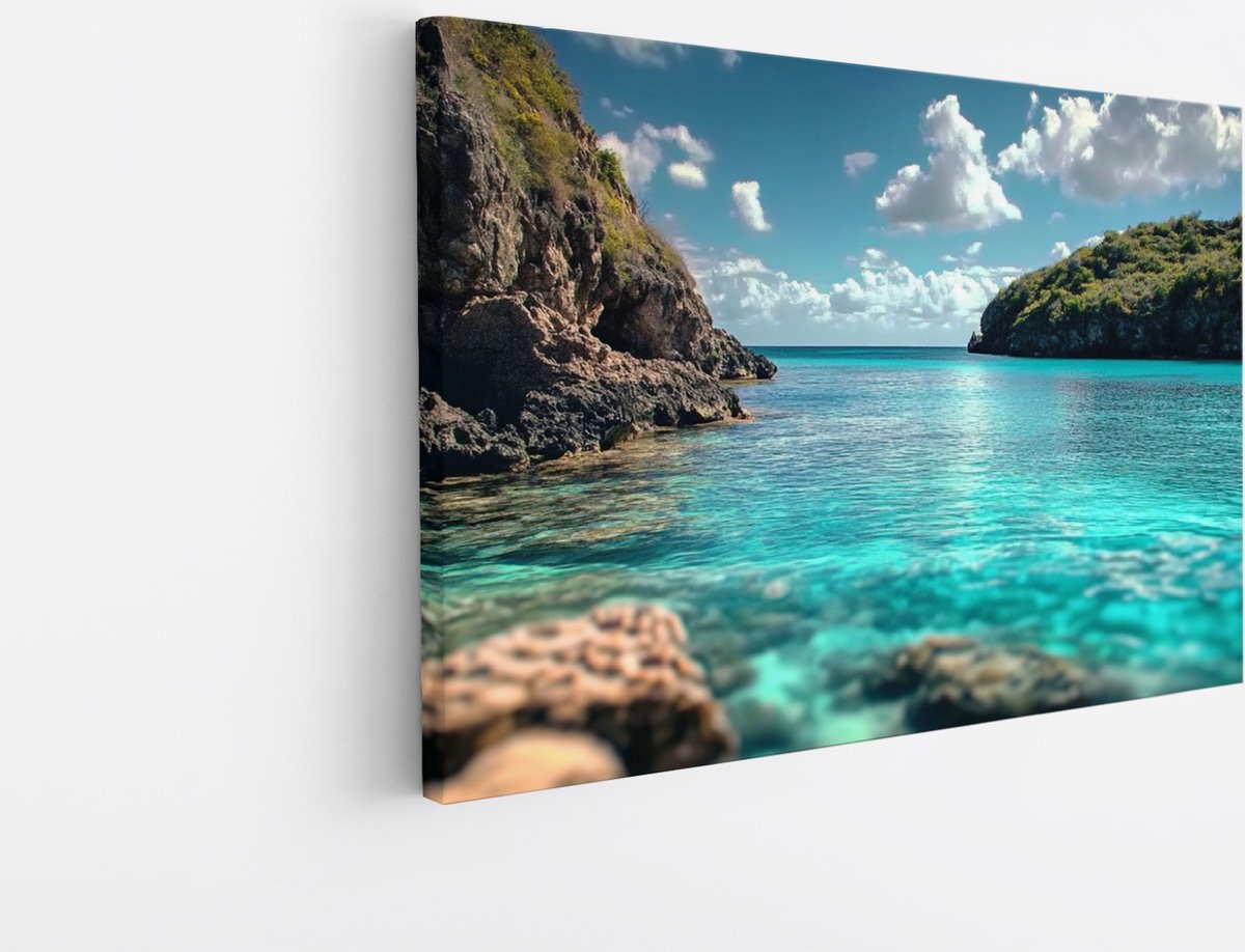 Saammp Canvas Schilderij - Zee - Rotsen - Natuur - Landschap - 150x100 - Foto op canvas - Wanddecoratie - Muurdecoratie Woonkamer - Slaapkamer decoratie - Canvas Print Multicolor