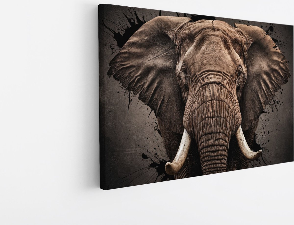 Saammp Canvas Schilderij - Olifant - Portret - Dieren - 45x30 - Foto op canvas - Wanddecoratie - muurdecoratie Woonkamer - Slaapkamer decoratie - Canvas Print Multicolor