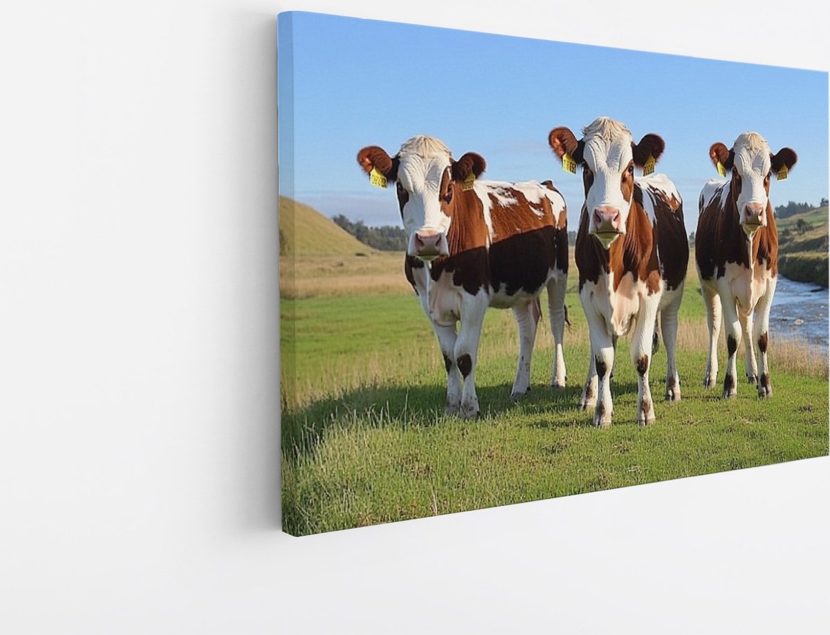 Saammp Canvas Schilderij - bruin witte koeien - Dieren - Natuur - 50x40 - Foto op canvas - Wanddecoratie - Muurdecoratie Woonkamer - Slaapkamer decoratie - Canvas Print Multicolor