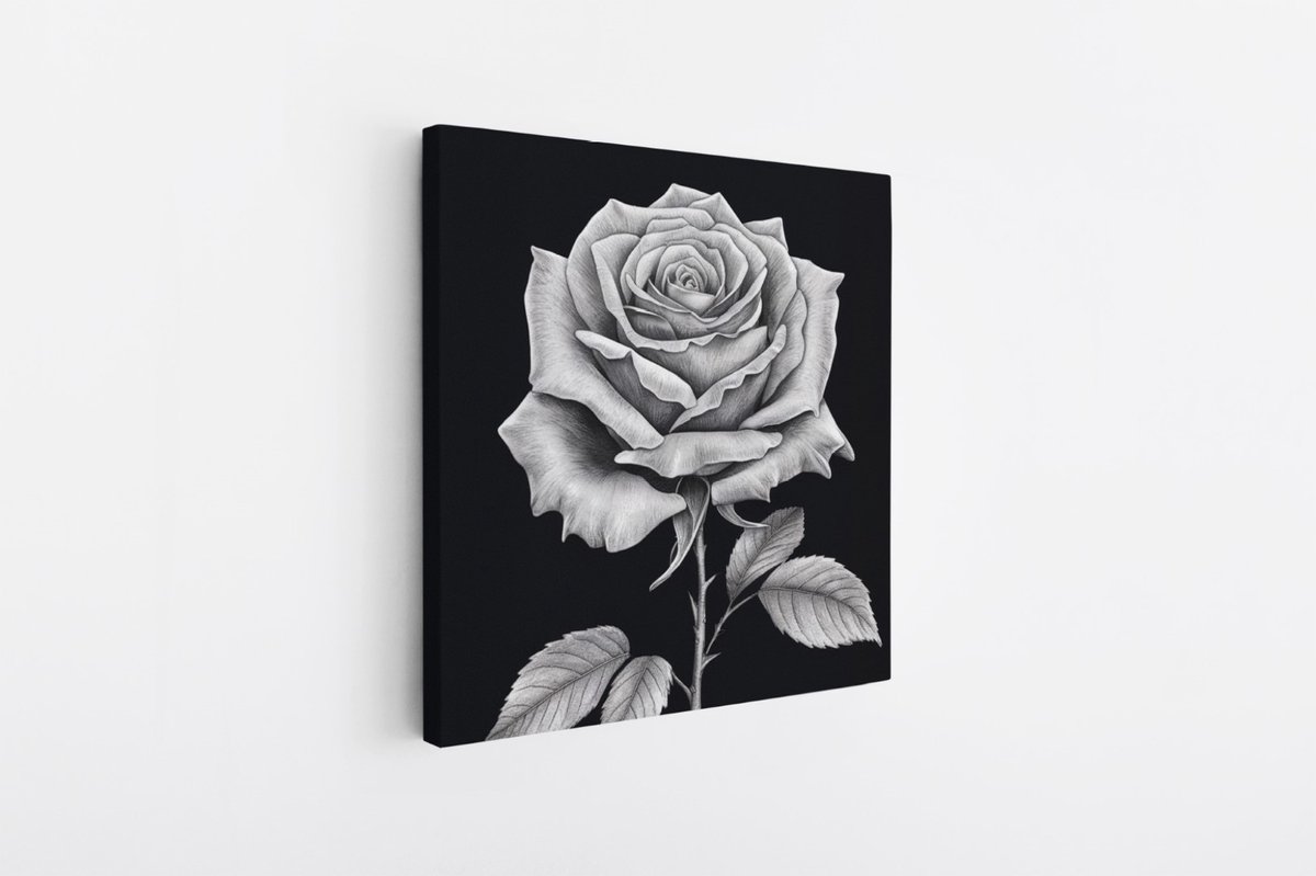 Saammp Canvas Schilderij - Monochroom Roos - Bloemen - Natuur - Abstract - 20x20 - Foto op canvas - Wanddecoratie - Muurdecoratie Woonkamer - Kantoor Decoratie Multicolor