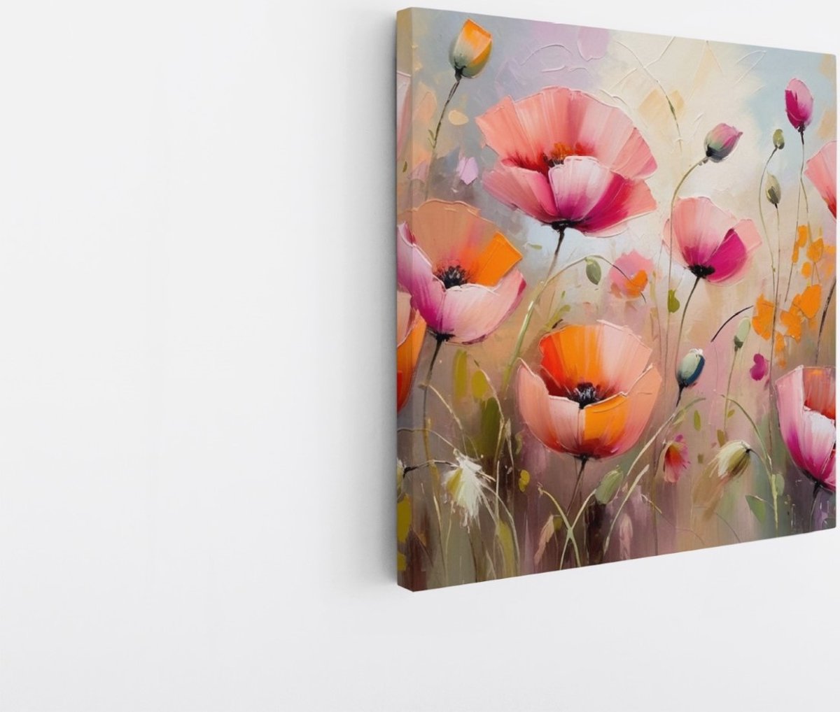 Saammp Canvas Schilderij - Oranjetinten - Bloemen - Abstract - 20x20 - Foto op canvas - Wanddecoratie - Muurdecoratie Woonkamer - Kantoor Decoratie Multicolor