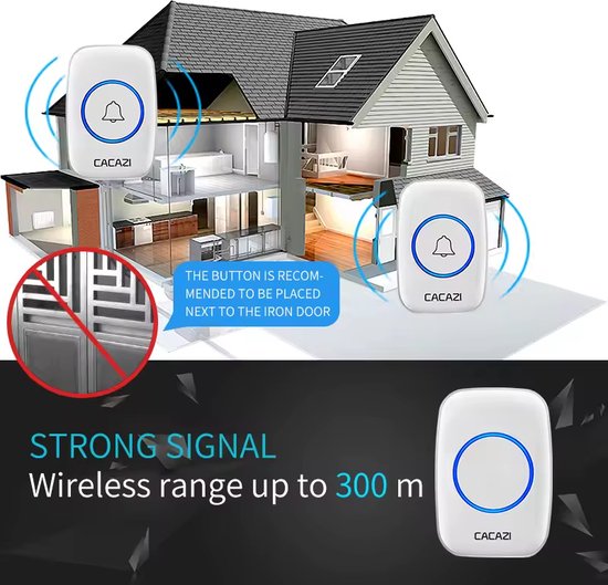 Draadloze Deurbel - Wireless Doorbell - IP44 Waterdicht - Met Ontvanger op Stopcontact - Wit — afbeelding 5