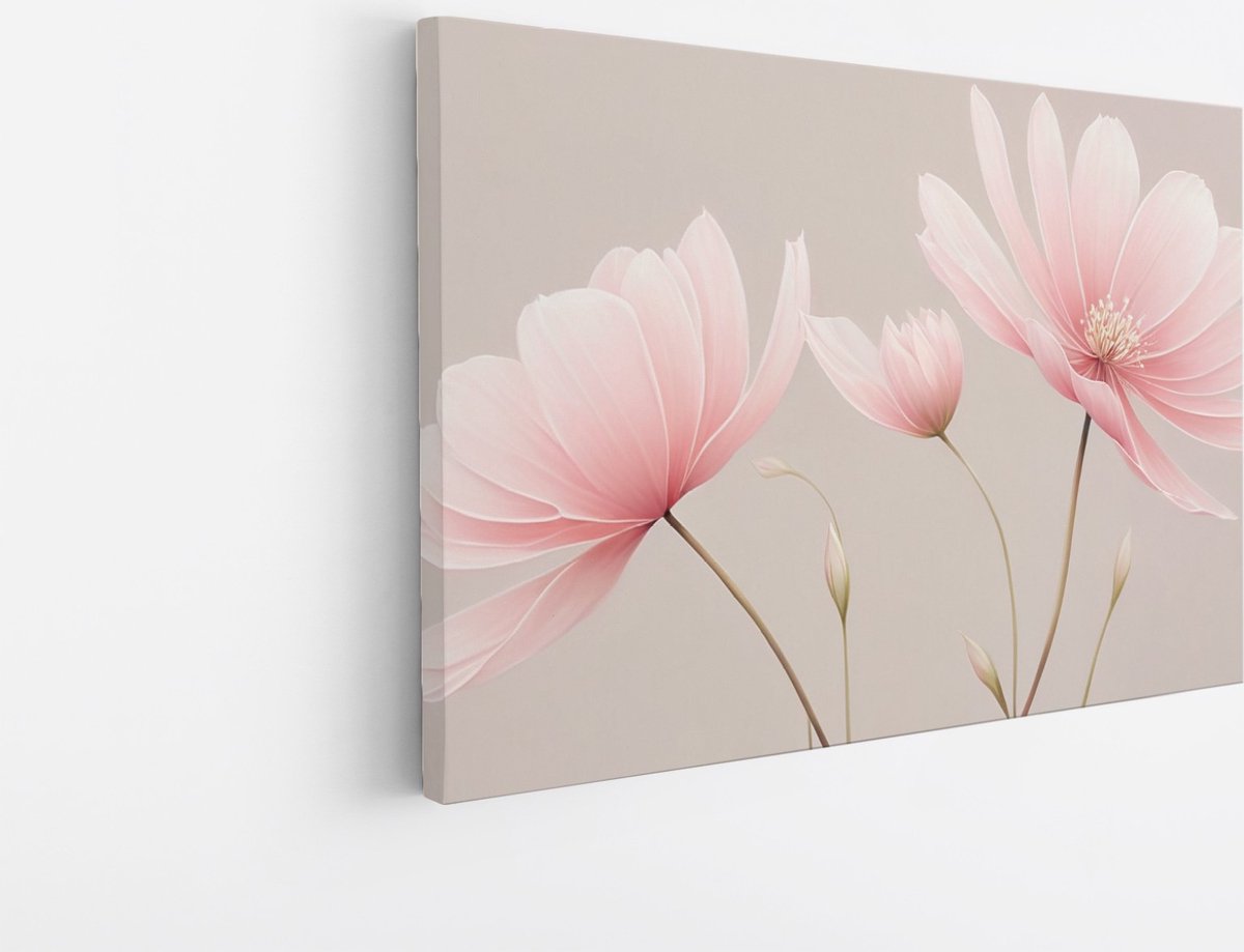 Saammp Canvas Schilderij - 2 Roze bloemen - Abstract - 50x40 - Foto op canvas - Wanddecoratie - Muurdecoratie Woonkamer - Kantoor Decoratie Multicolor