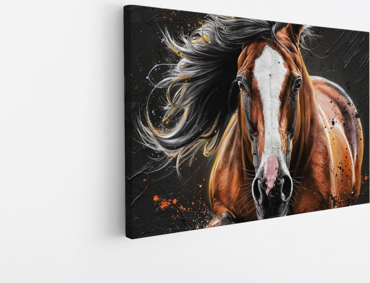 Saammp Canvas Schilderij - Paarden - portret - Dieren - Natuur - 120x80 - Foto op canvas - Wanddecoratie - muurdecoratie Woonkamer - Slaapkamer decoratie - Canvas Print Multicolor