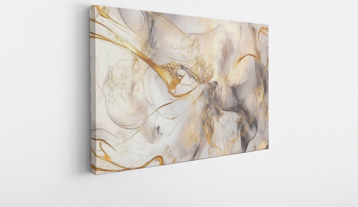 Saammp Canvas Schilderij - Goud vloeibaar - Abstract - 50x40 - Foto op canvas - Wanddecoratie - Muurdecoratie Woonkamer - Slaapkamer decoratie - Canvas Print Multicolor