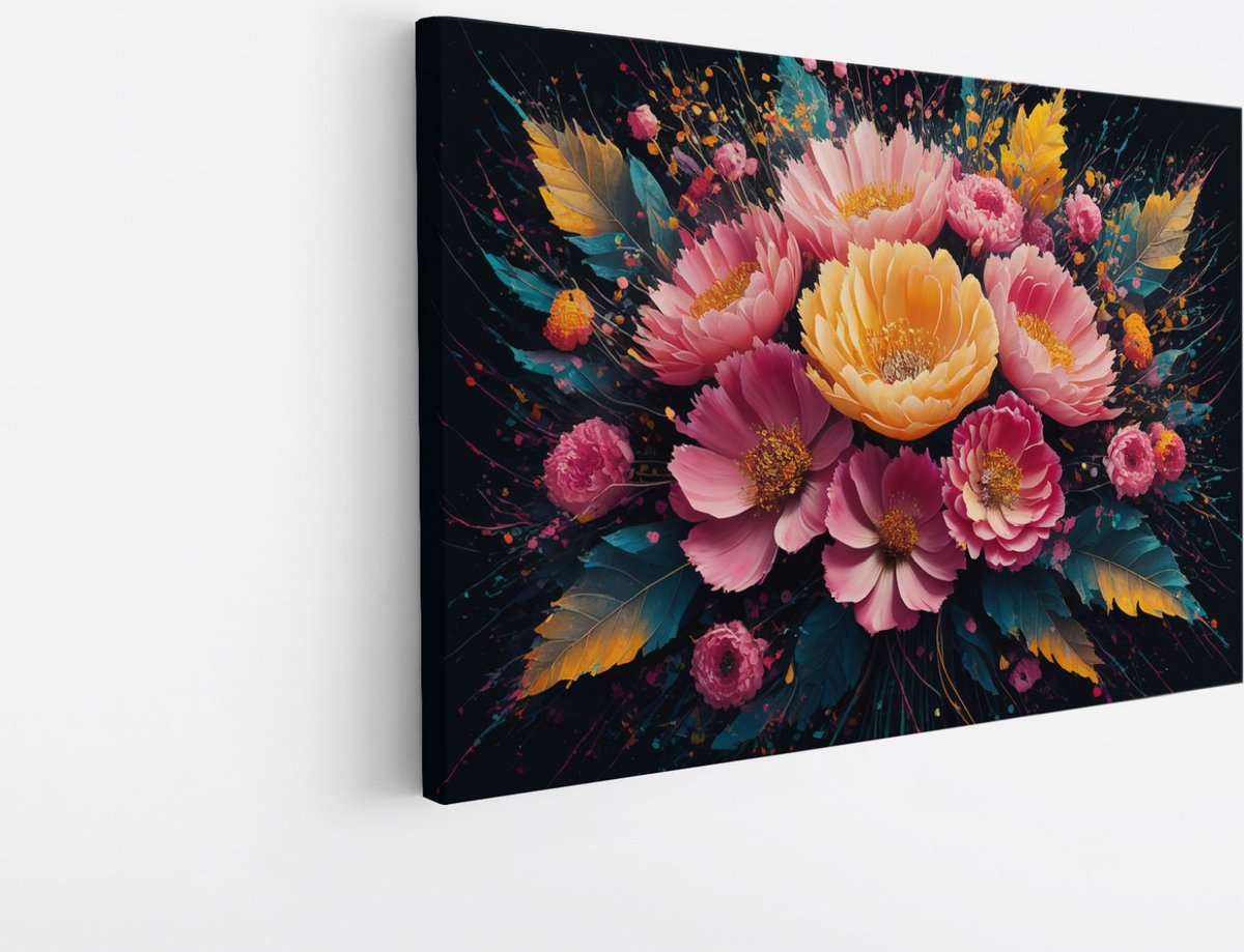 Saammp Canvas Schilderij - Bos Bloemen - Abstract - Natuur - 40x30 - Foto op canvas - Wanddecoratie - Muurdecoratie Woonkamer - Kantoor Decoratie Multicolor