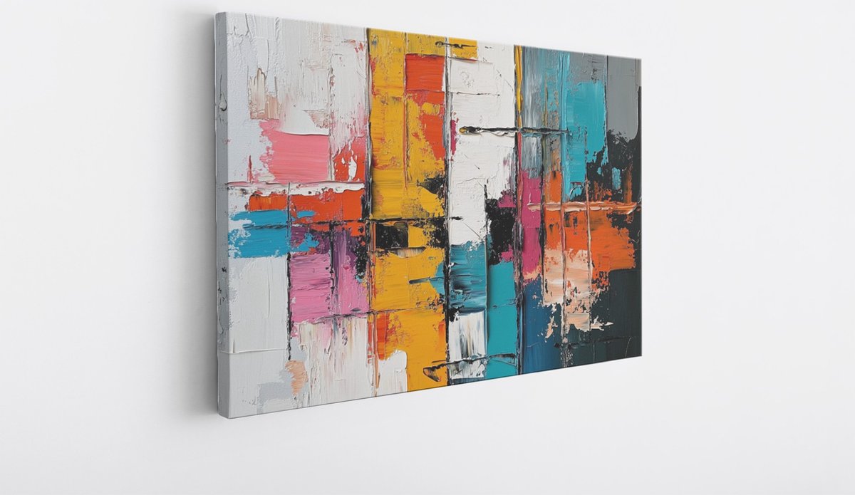 Saammp Canvas Schilderij - Kleurrijk geblokt - Abstract kunstwerk - 40x30 - Foto op canvas - Wanddecoratie - Muurdecoratie Woonkamer - Slaapkamer decoratie - Canvas Print Multicolor