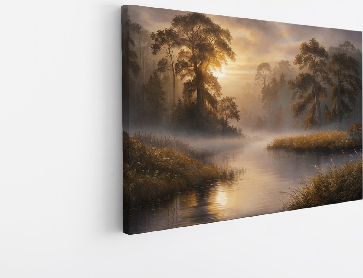 Saammp Canvas Schilderij - Zonnig landschap - Abstract - Natuur - 90x60 - Foto op canvas - Wanddecoratie - Muurdecoratie Woonkamer - Slaapkamer decoratie - Canvas Print Multicolor