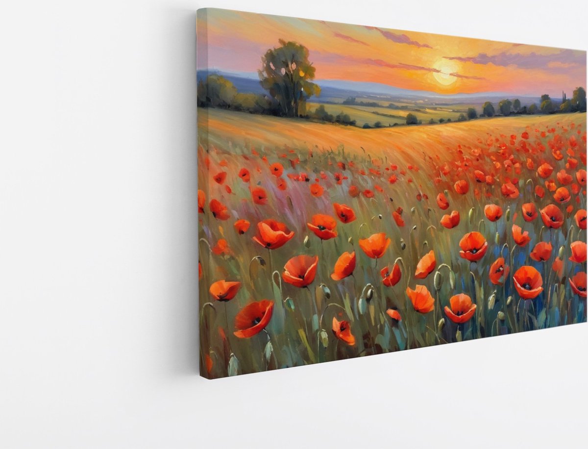 Saammp Canvas Schilderij - Klaprozenveld- Natuur - Abstract - 30x20 - Foto op canvas - Wanddecoratie - Muurdecoratie Woonkamer - Slaapkamer decoratie - Canvas Print Multicolor
