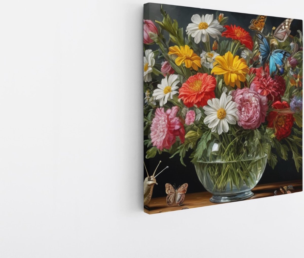 Saammp Canvas Schilderij - Vaas met bloemen - Kleurrijk - Natuur - 30x30 - Foto op canvas - Wanddecoratie - Muurdecoratie Woonkamer - Kantoor Decoratie Multicolor