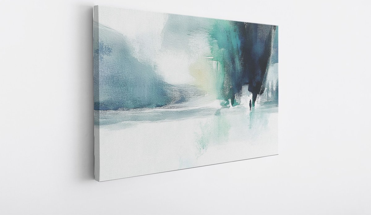 Saammp Canvas Schilderij - Turqoise minimalistisch - Abstract - 100x75 - Foto op canvas - Wanddecoratie - Muurdecoratie Woonkamer - Slaapkamer decoratie - Canvas Print Multicolor