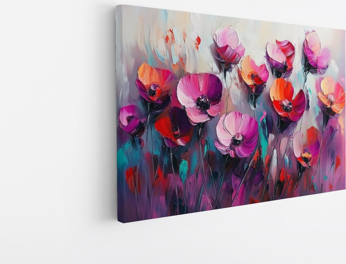 Saammp Canvas Schilderij - Kleurrijke Bloemen - Abstract - Botanisch - 70x50 - Canvas Decor - Woonkamer Wanddecoratie - Muurkunst Kantoor Multicolor