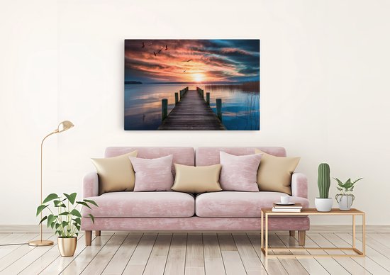 Saammp Peinture sur toile - Échafaudage avec oiseaux - Paysage - Nature - 120x80 - Photo sur toile - Décoration murale - Décoration murale Salon - Décoration chambre à coucher - Impression sur toile