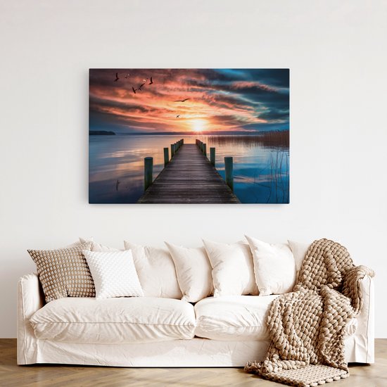 Saammp Peinture sur toile - Échafaudage avec oiseaux - Paysage - Nature - 120x80 - Photo sur toile - Décoration murale - Décoration murale Salon - Décoration chambre à coucher - Impression sur toile