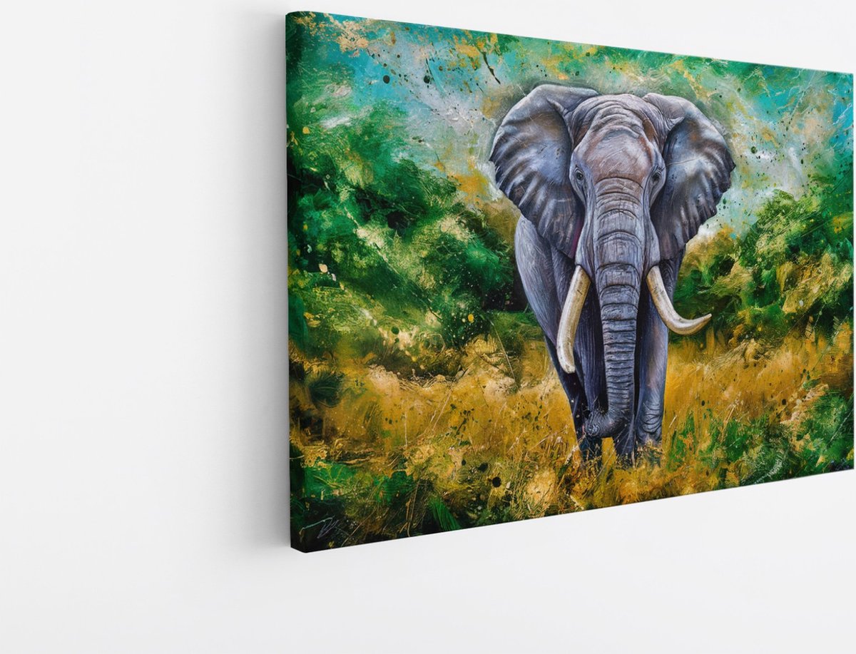 Saammp Canvas Schilderij - Abstracte Olifant - Afrika - Dieren - 30x20 - Foto op canvas - Wanddecoratie - muurdecoratie Woonkamer - Slaapkamer decoratie - Canvas Print Multicolor