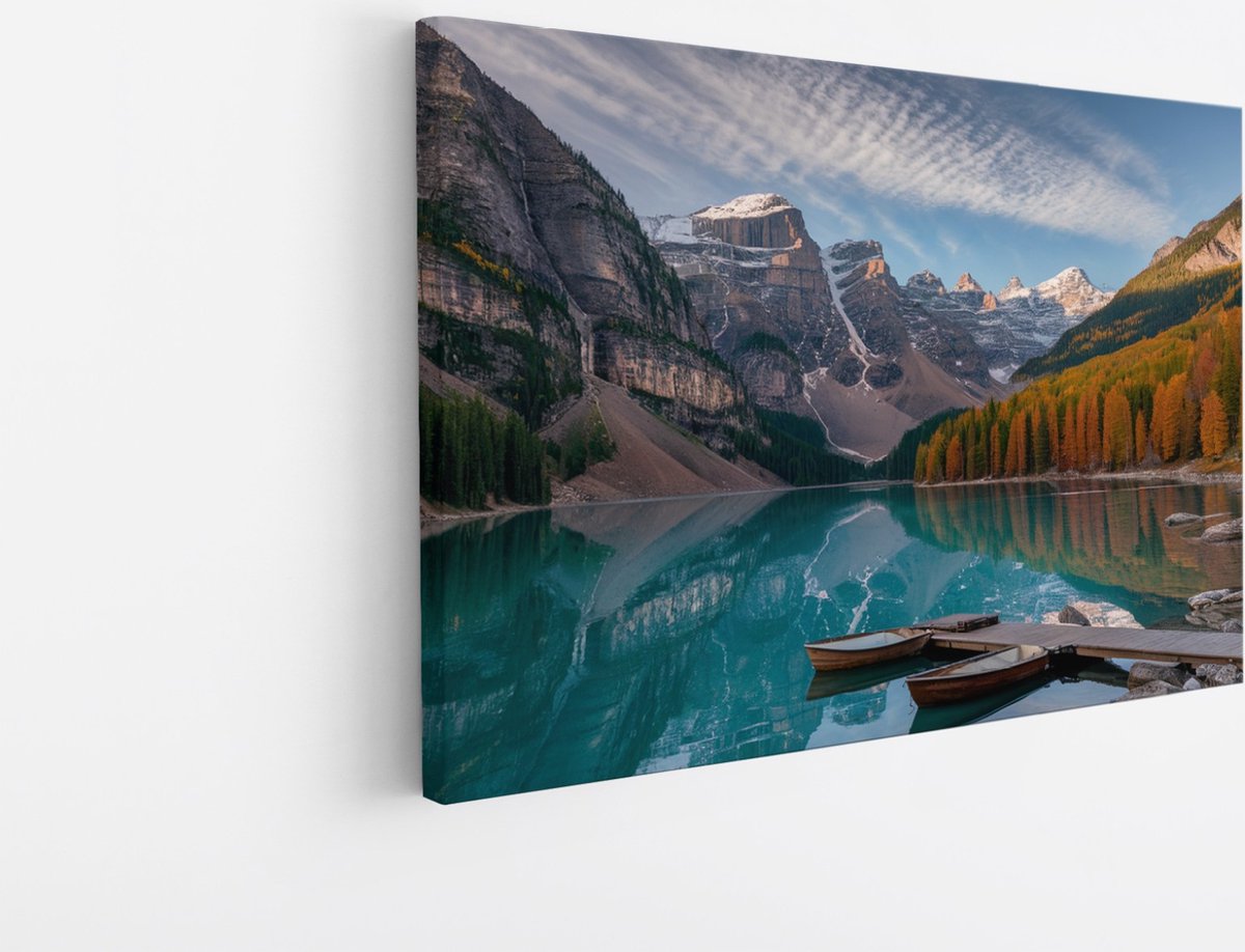 Saammp Canvas Schilderij - Boten tussen de bergen - Landschap - Natuur - 30x20 - Foto op canvas - Wanddecoratie - Muurdecoratie Woonkamer - Slaapkamer decoratie - Canvas Print Multicolor
