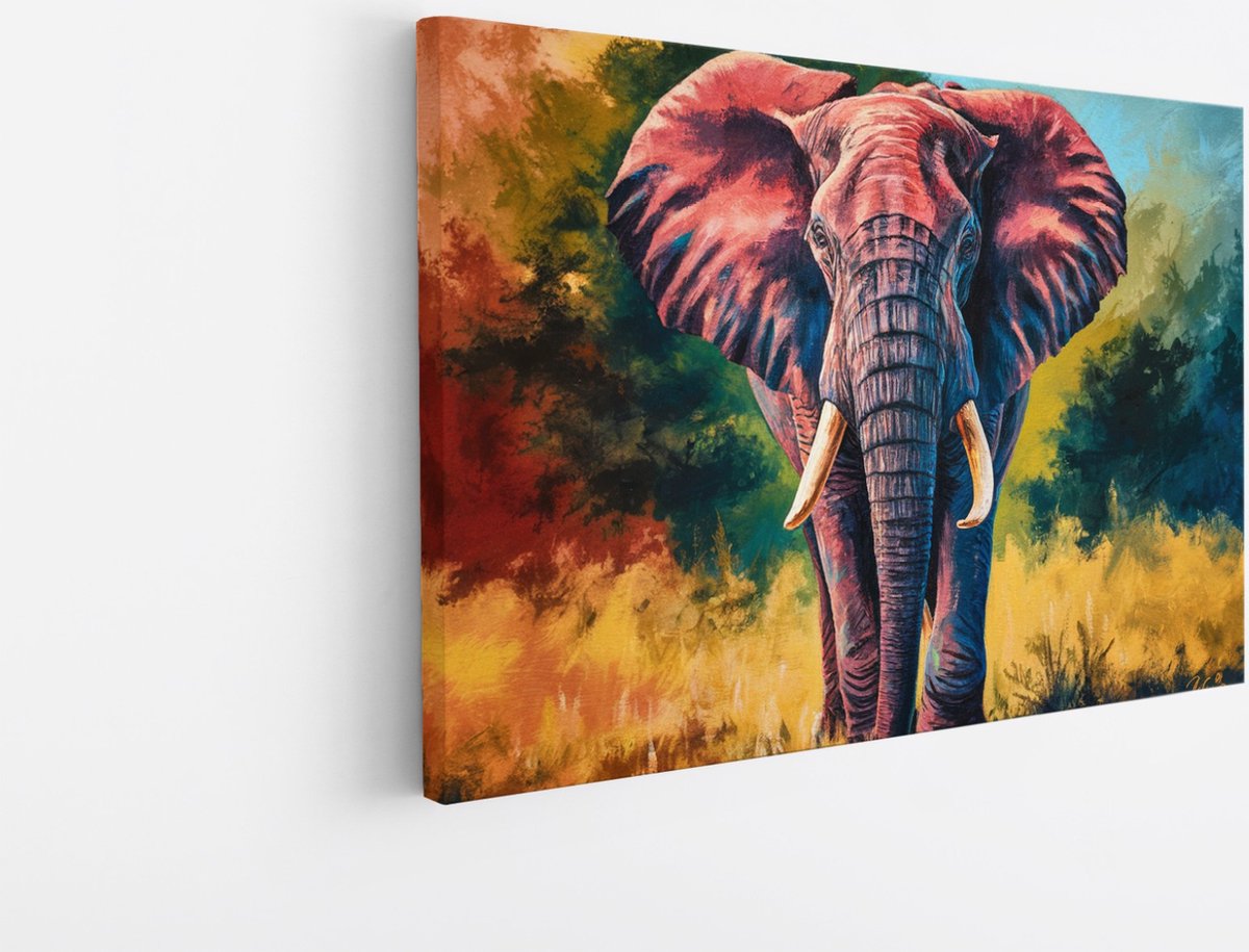 Saammp Canvas Schilderij - Kleurrijke olifant - abstract - Dieren - 100x75 - Foto op canvas - Wanddecoratie - muurdecoratie Woonkamer - Slaapkamer decoratie - Canvas Print Multicolor