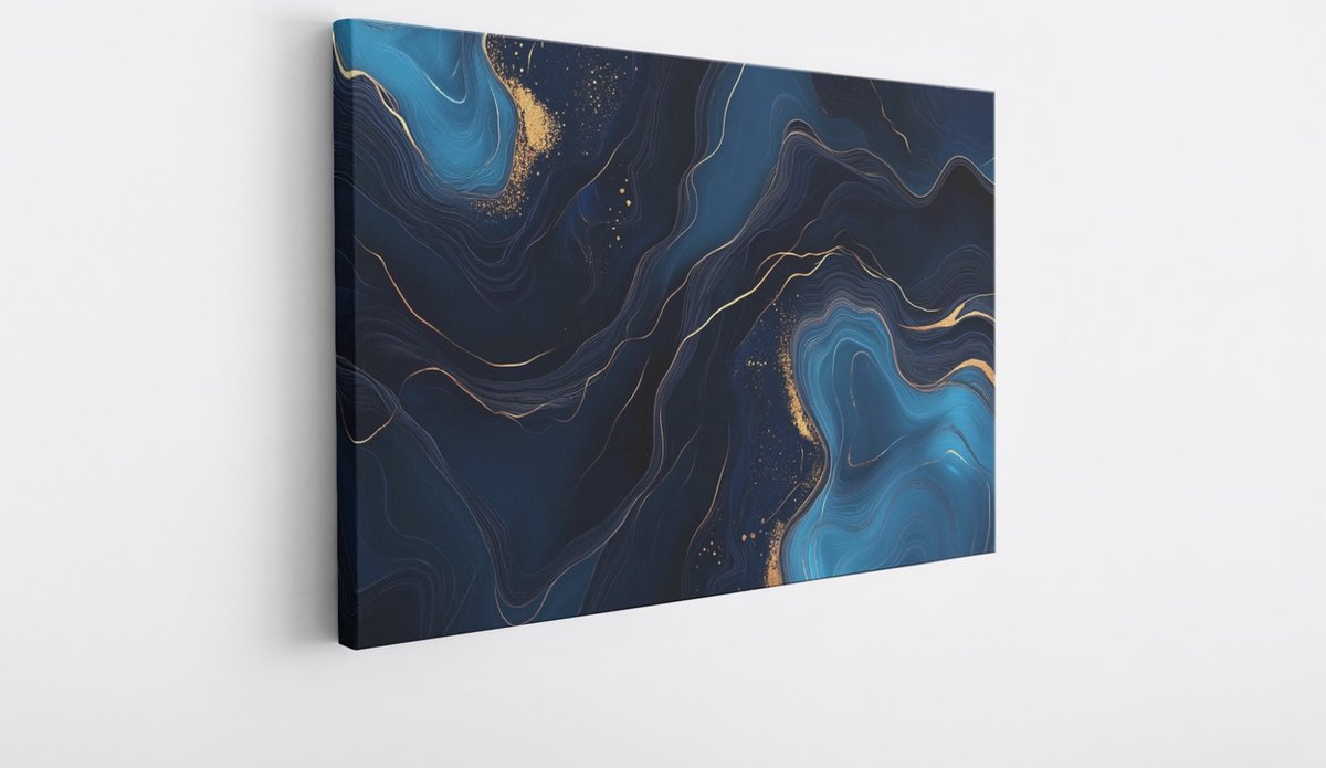 Saammp Canvas Schilderij - Marmer - Donkerblauw - Turqoise - Abstract kunstwerk - 45x30 - Foto op canvas - Wanddecoratie - Muurdecoratie Woonkamer - Slaapkamer decoratie - Canvas Print Multicolor