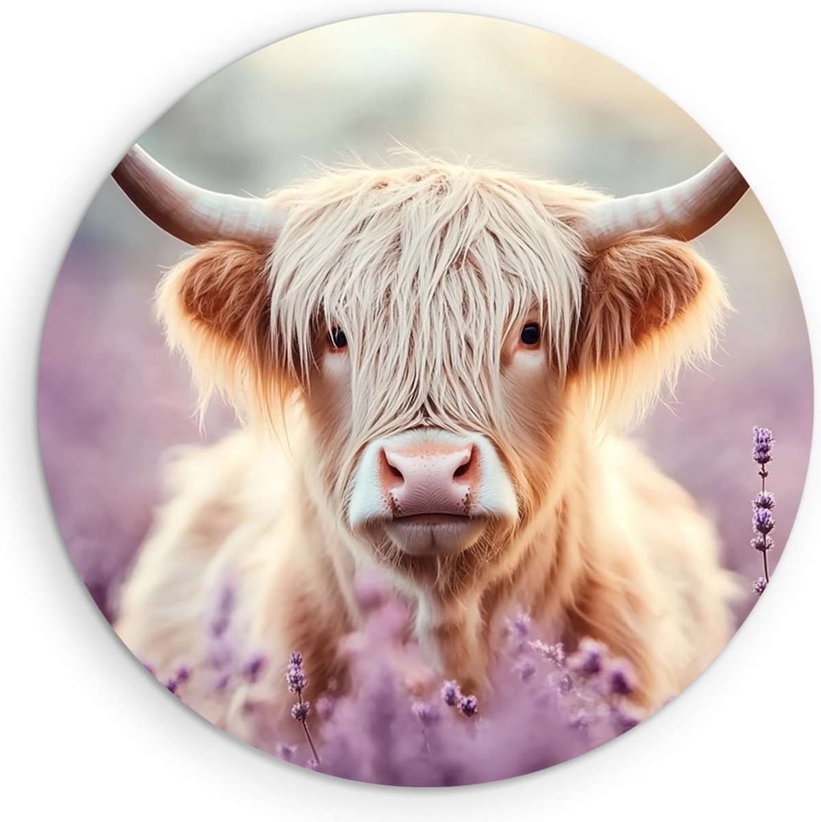 Saammp Forex Muurcirkel Schotse Hooglander Koe Portret - Dieren - Natuur - Ø 70 - Wandcirkel - Wanddecoratie Cirkel - muurdecoratie Woonkamer - Slaapkamer decoratie - Rond Schilderij