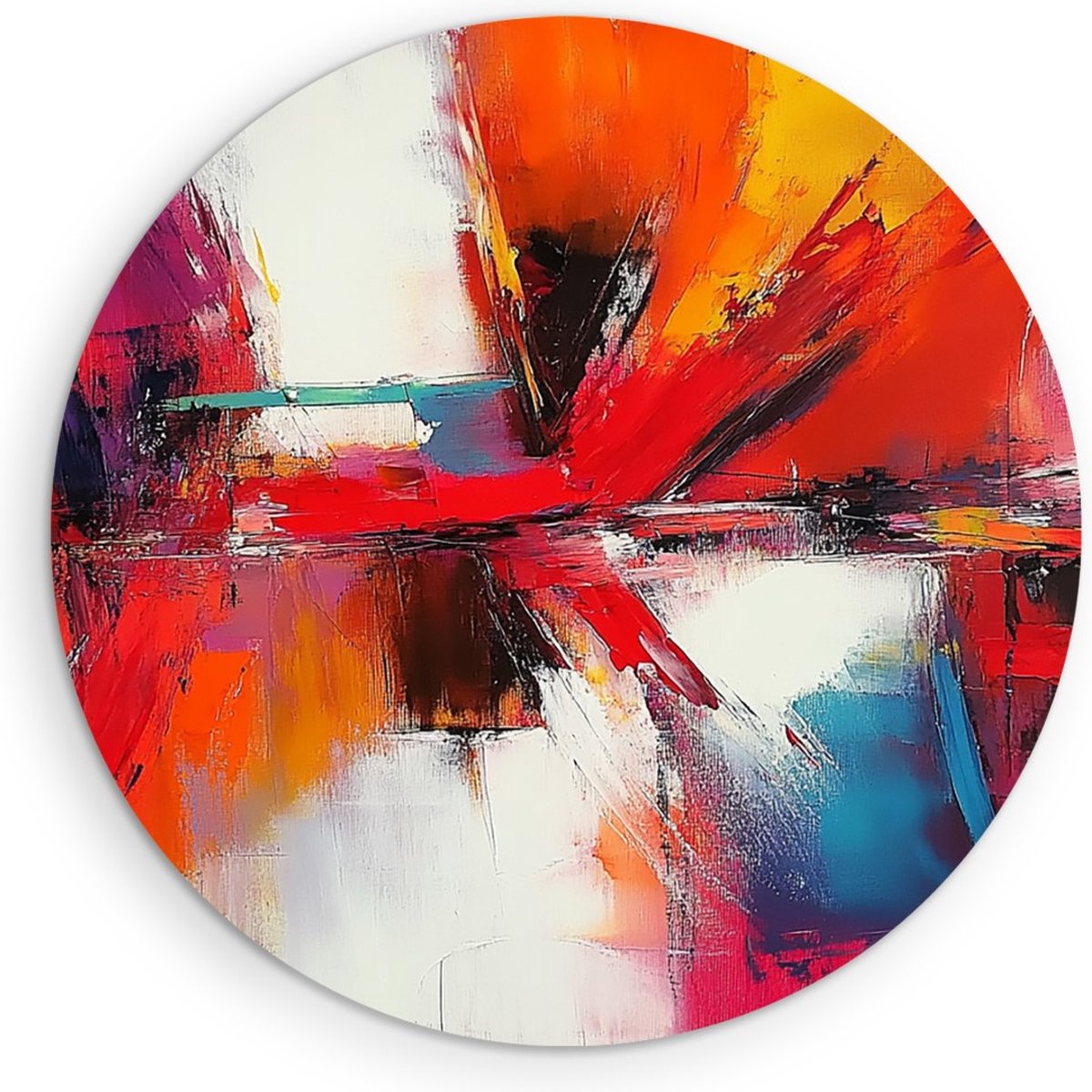 Saammp Muurcirkel Hout - Kleurrijke kunst - rood - Abstract - Ø 50 - Wandcirkel - Wanddecoratie Cirkel - Muurdecoratie Woonkamer - Kantoor Decoratie
