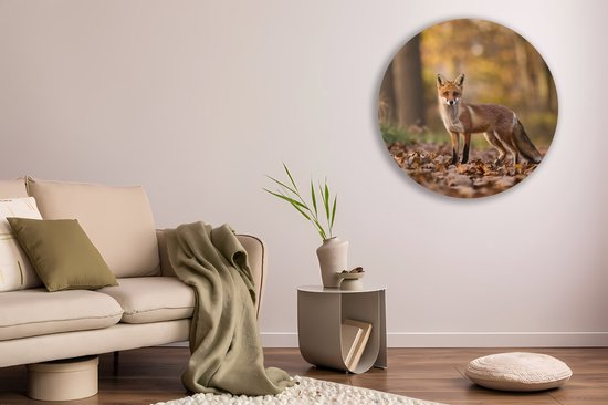 Saammp Muurcirkel Hout - Vos in het bos - Natuur - Dieren - Ø 60 - Wandcirkel - Wanddecoratie Cirkel - Muurdecoratie Woonkamer - Slaapkamer decoratie - Rond Schilderij