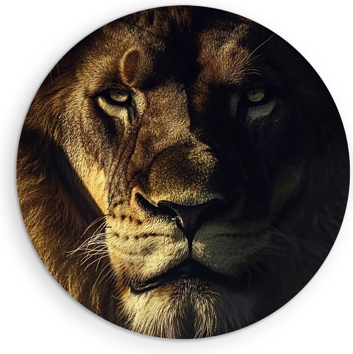Saammp Muurcirkel Hout - Leeuwen portret - Kunst - Dieren - Natuur - Ø 60 - Wandcirkel - Wanddecoratie Cirkel - Muurdecoratie Woonkamer - Slaapkamer decoratie - Rond Schilderij