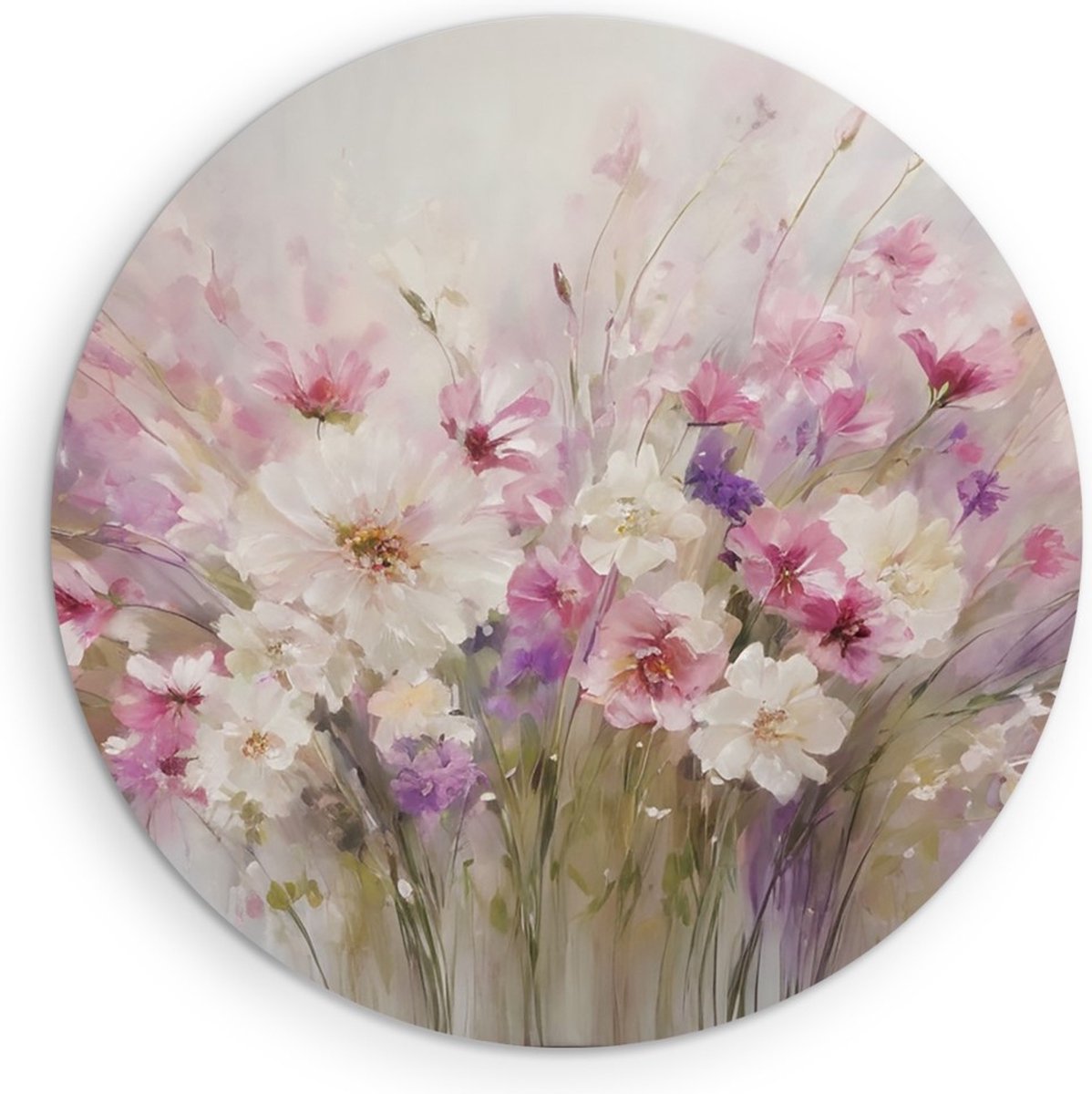 Saammp Muurcirkel Hout - Pastel Bloemen Boeket - Natuur - Abstract - Ø 60 - Wandcirkel - Wanddecoratie Cirkel - Muurdecoratie Woonkamer - Kantoor Decoratie