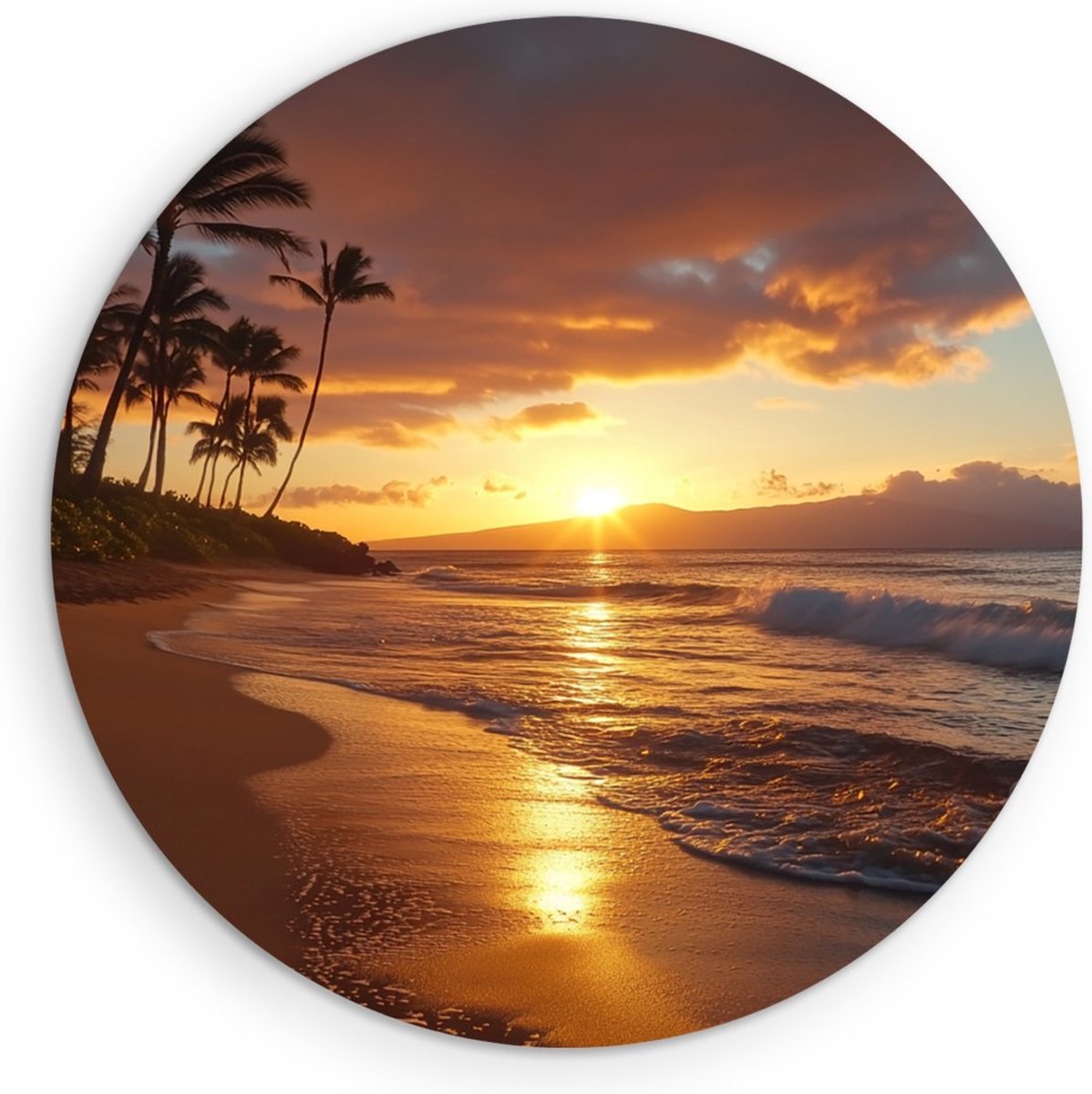 Saammp Forex Muurcirkel - Strand Met Palmbomen - Zee - Ø 50 - Wandcirkel - Wanddecoratie Cirkel - muurdecoratie Woonkamer - Slaapkamer decoratie - Rond Schilderij
